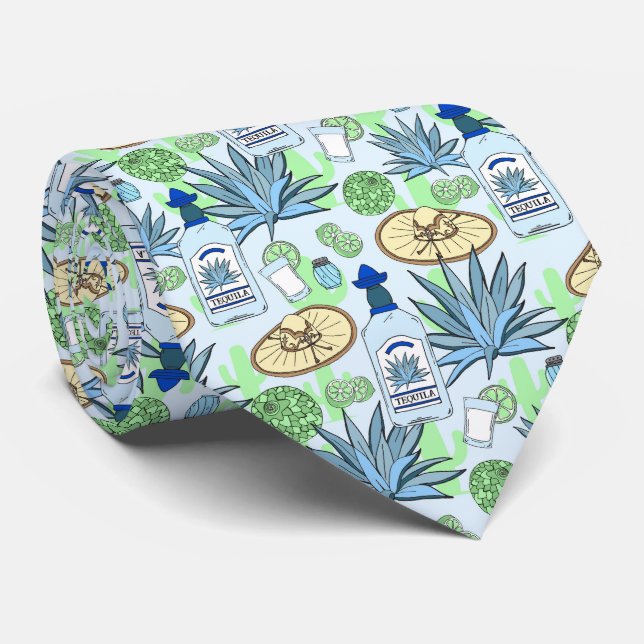 Tequila Drinker Blue Agave und Sombreros Print Krawatte (Gerollt)