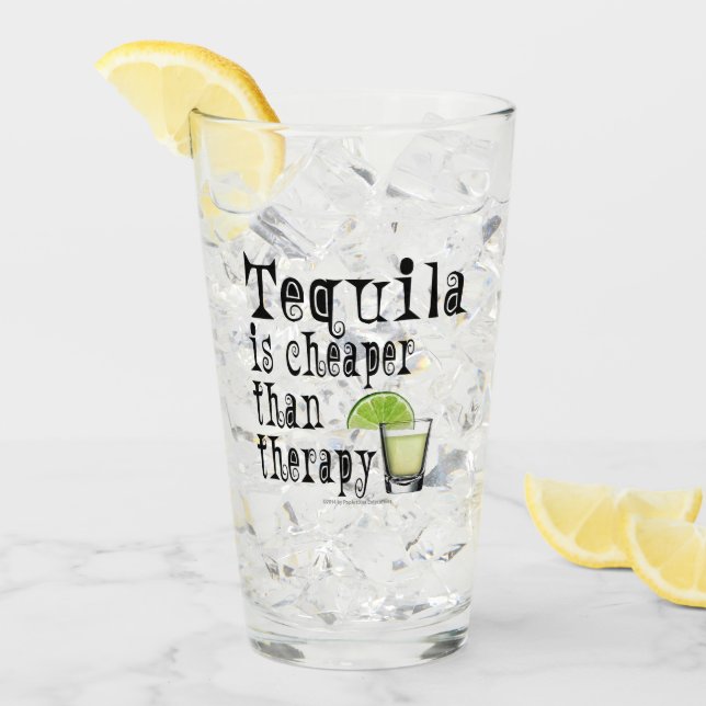 Tequila ist billiger als Therapie-Getränk Highball Glas (Vorderseite Ice)