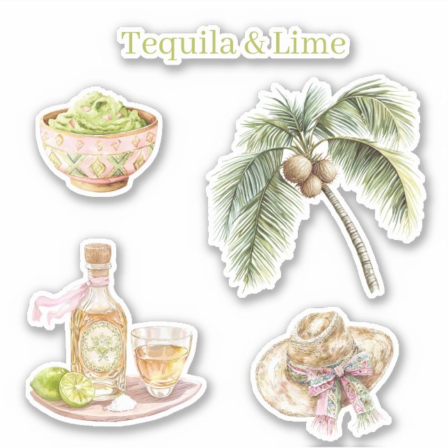 Tequila & Lime Guacamole Tropical Palm Tree Hat Aufkleber (Vorderseite)