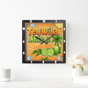 Tequila Limon Sunshine Party Quadratische Wanduhr