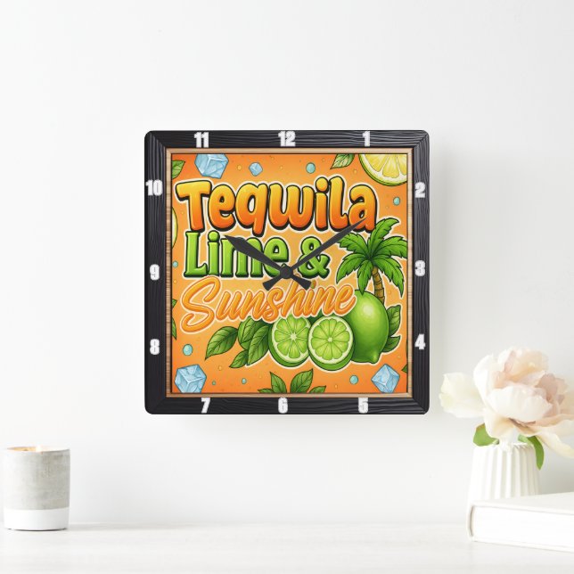Tequila Limon Sunshine Party Quadratische Wanduhr (Zuhause)