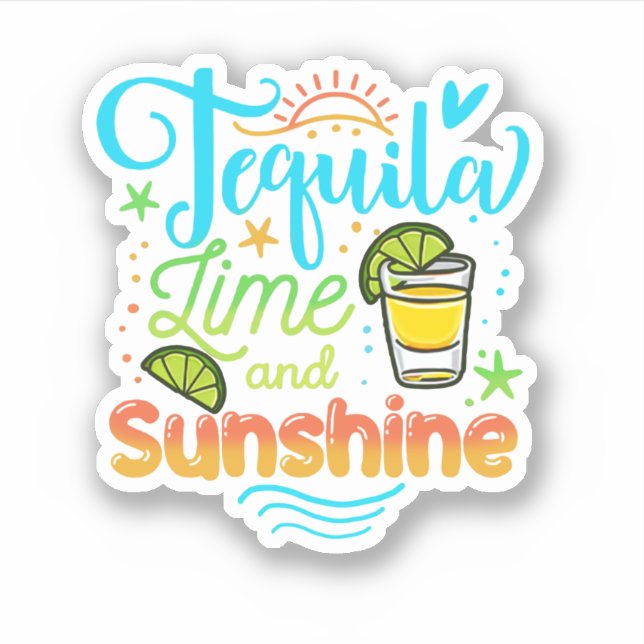 Tequila Limon und sonnig Funny Beach Summer Vacat Aufkleber (Vorderseite)