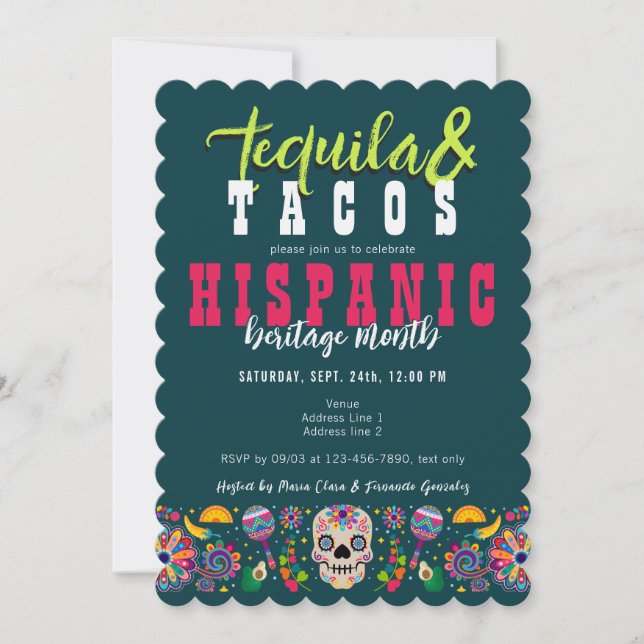 Tequila Margaritas Tacos Hispanic Heritage Einladung (Vorderseite)