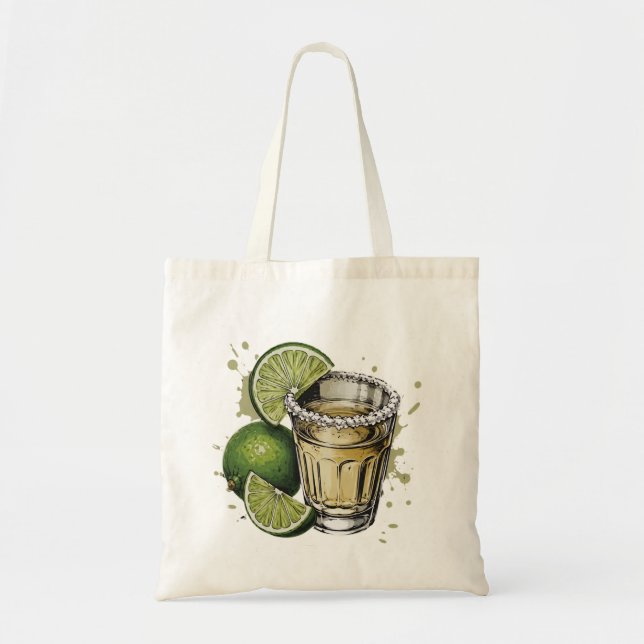 Tequila-Shot mit Salzrand und Limette Illustration Tragetasche (Vorne)