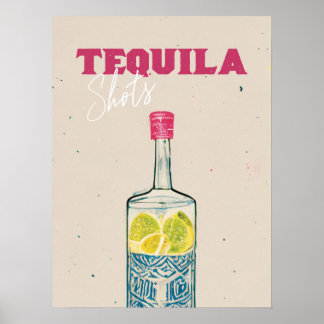 Tequila Shots Retro Bar Art Pink mexikanisch Poster