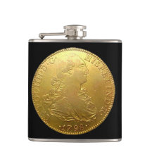 Tequila Spanish Gold Doubloon auf Black Flask