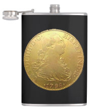 Tequila Spanish Gold Doubloon auf Black Flask