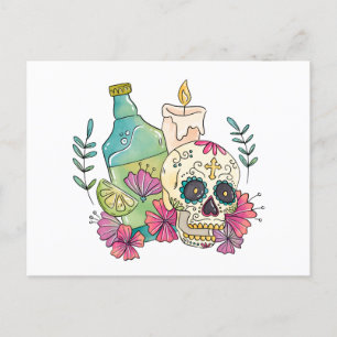Tequila Sugar Skull Feiertagspostkarte