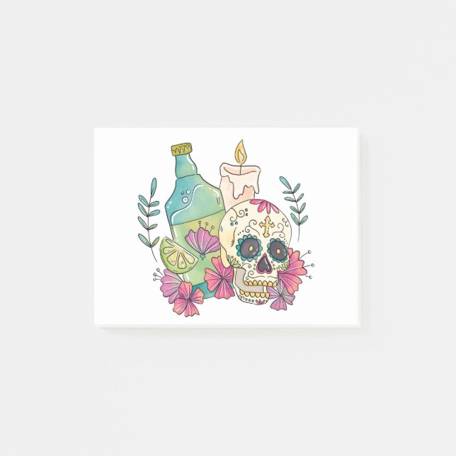 Tequila Sugar Skull Post-it Klebezettel (Vorderseite)