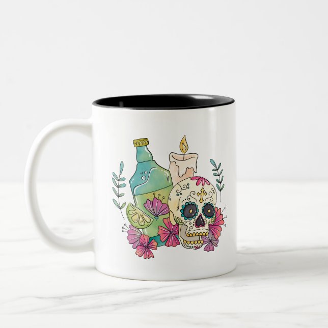 Tequila Sugar Skull Zweifarbige Tasse (Links)