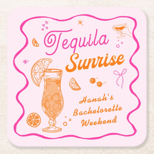 Tequila Sunrise Bachelorette Rechteckiger Pappuntersetzer (Vorderseite)