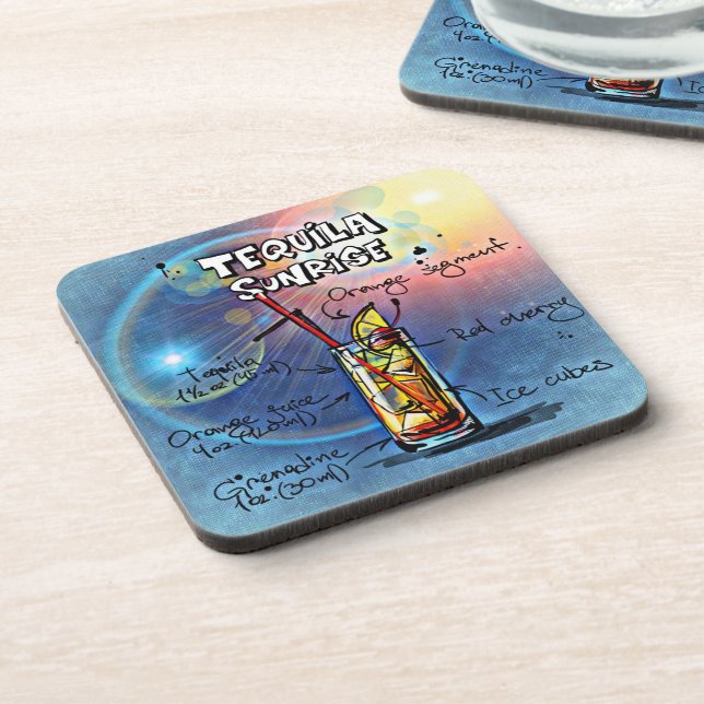 Tequila Sunrise Cocktail (#7/12 Drink Recipe Set) Getränkeuntersetzer (Linke Seite)