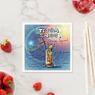 Tequila Sunrise Cocktail (#7/12 Drink Recipe Set) Serviette