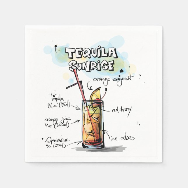 Tequila Sunrise Drink Rezept Cocktail Napkin Serviette (Vorderseite)