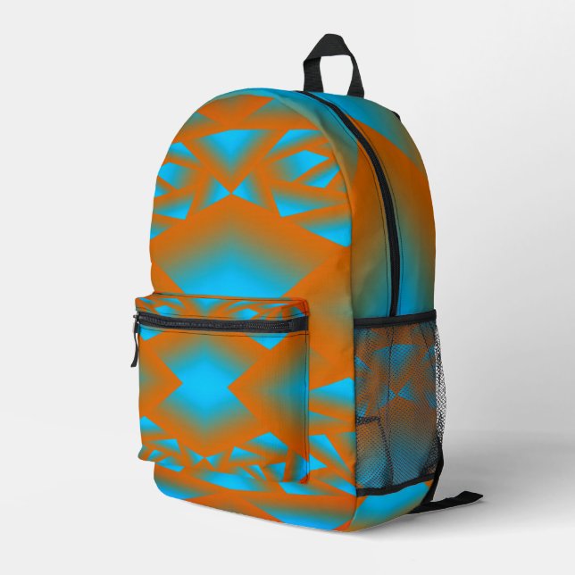 Tequila Sunrise Ombre Geometric Abstrakt Art Bedruckter Rucksack (Rückseitige Ecke Rechts)