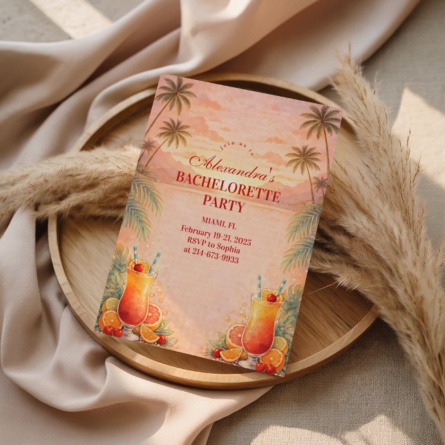 Tequila Sunrise Palm Paradise Bachelorette Party Einladung (Von Creator hochgeladen)