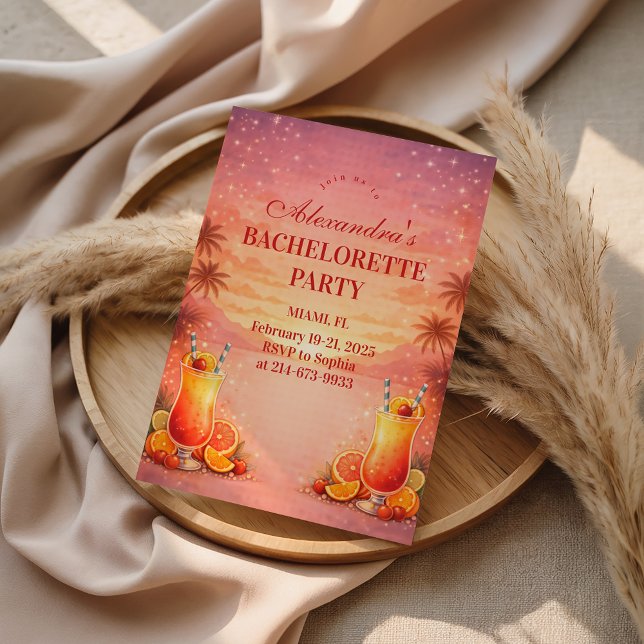 Tequila Sunrise Tropical Bachelorette Party Einladung (Von Creator hochgeladen)