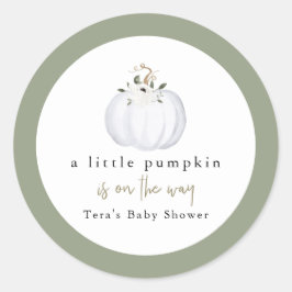 TERA Fall Greenery White Pumpkin Baby Shower Runder Aufkleber