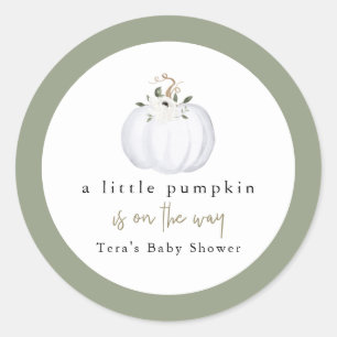 TERA Fall Greenery White Pumpkin Baby Shower Runder Aufkleber