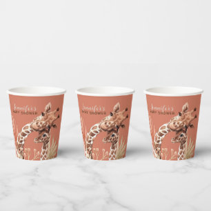 Teracotta Boho Giraffe Babydusche Papiertüten Pappbecher