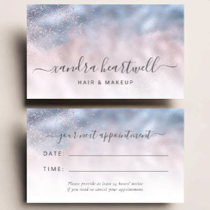 Termin im Blue Blush Shimmer Script Haarstudio Visitenkarte