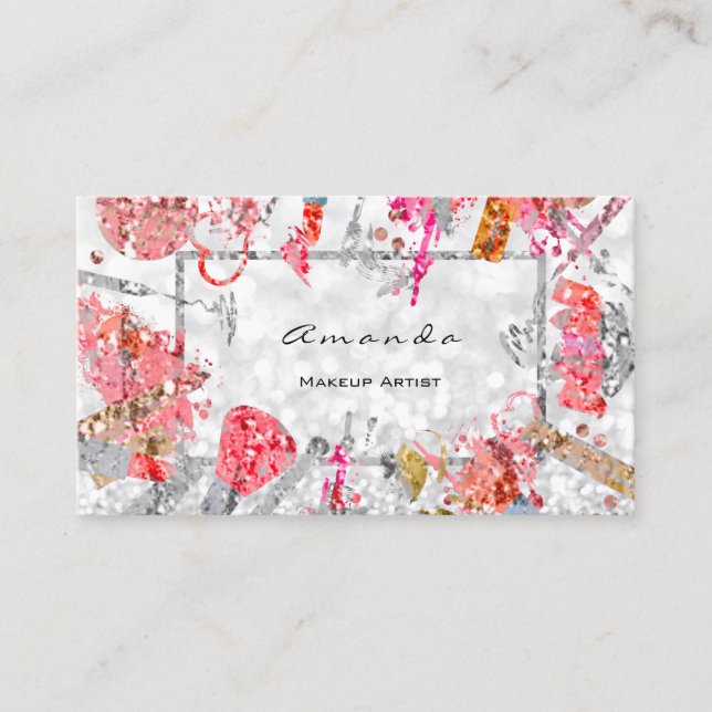 Terminkarte Silberner Glitzer Makeup Artist Lash (Vorderseite)