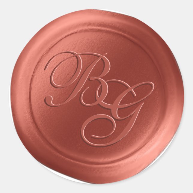 Terra Copper Script Monogram Wax Siegel Stickers (Vorderseite)