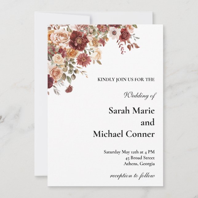 Terra Cotta and Green Floral Wedding Invitation Einladung (Vorderseite)