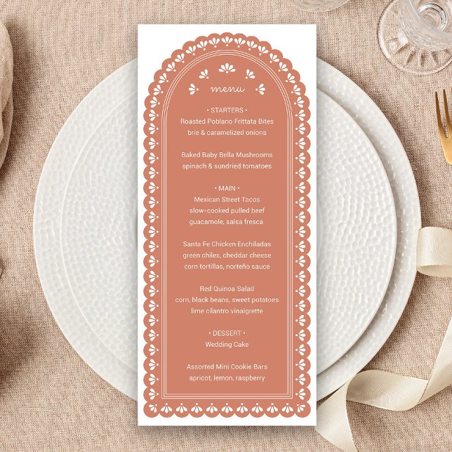 Terra Cotta Arch Herbstmenü Hochzeit Menükarte (Terra Cotta Arch Autumn Wedding Menu by Fiesta Valley Print )