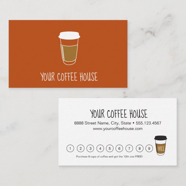 Terra cotta Custom Coffee House Loyalty Card Treuekarte (Vorne/Hinten)