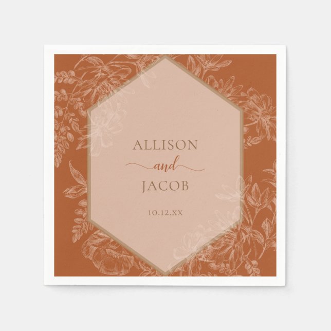 Terra Cotta Geometric Floral Tapestry Wedding Serviette (Vorderseite)