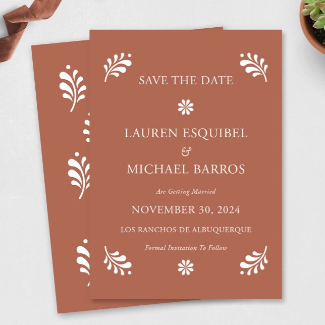 Terra Cotta Mexican Save the Date Einladung (Terra Cotta Mexican Save The Date by Fiesta Valley Print)