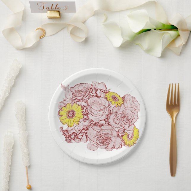 Terra Cotta Outlining Bouquet Pappteller (Hochzeit)