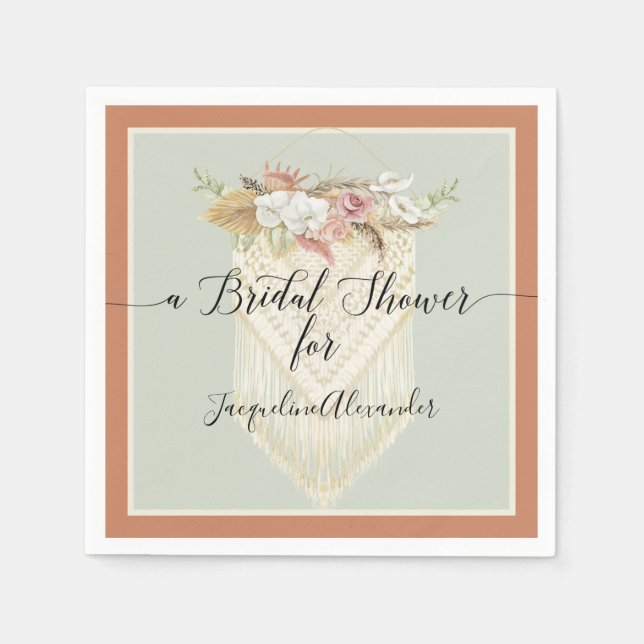 Terra Cotta Pampas Grass Blumengrün Bridal Serviette (Vorderseite)