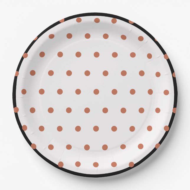 Terra Cotta Polka Dots Black Trim Pappteller (Vorderseite)