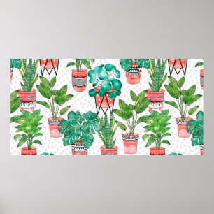 Terra cotta Pots Pflanze Aqua House Nahtlos Poster