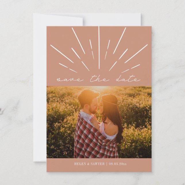Terra Cotta Script Line Art Wedding Foto Save The Date (Vorderseite)
