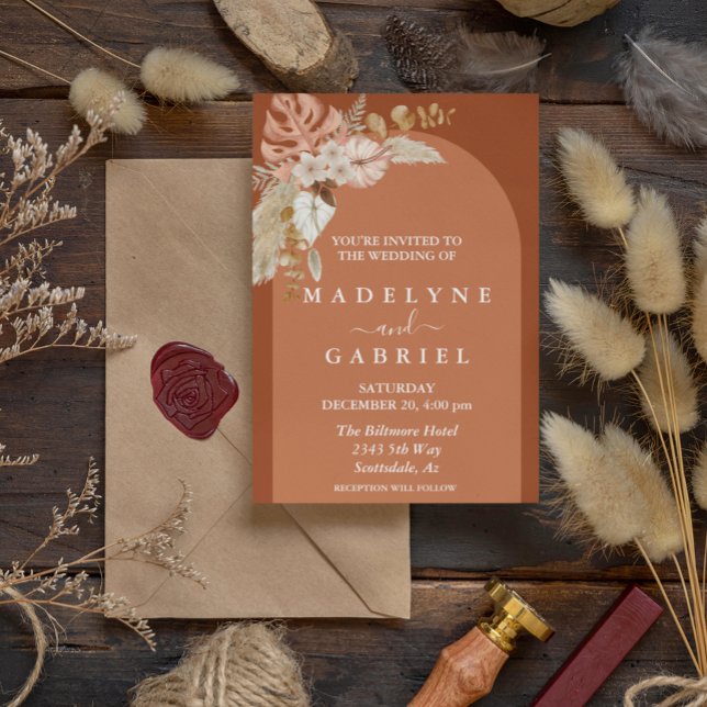 Terra Cotta Tropical Boho Bouquet Arch Einladung (Von Creator hochgeladen)