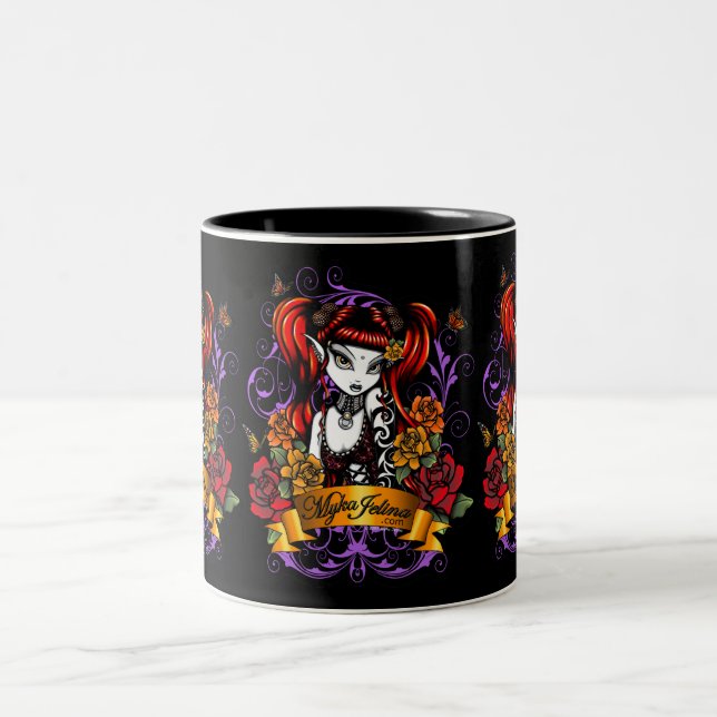 Terra-Rose tätowierte dunkle Feen-Fantasie-Tasse Zweifarbige Tasse (Mittel)