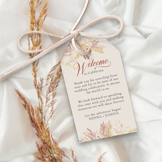 Terraccotta Cream Botanical Foliage Begrüßungsbeut Geschenkanhänger (Hotel Guest Wedding Welcome Gift Bag Tags from my Foliage Duet Wedding Collection)