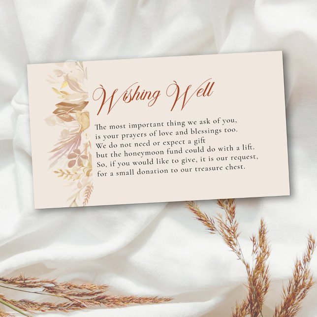 Terraccotta Creme Botanischer Blattstoff Begleitkarte (Wishing Well wedding enclosure card in terracotta burnt orange and cream with editable poem)