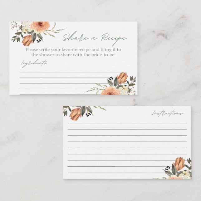 Terracota Blume gemeinsam mit einem Rezept Begleitkarte (Vorne/Hinten)