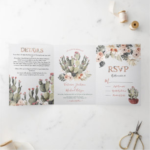 Terracota und Cactus Wedding Tri-Fold Einladung