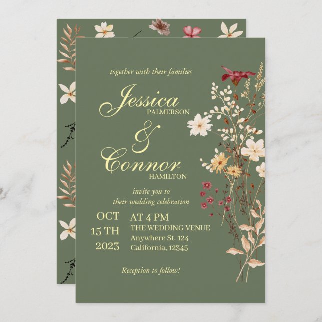 Terracota Wildblumen boho Wedding Einladung (Vorne/Hinten)