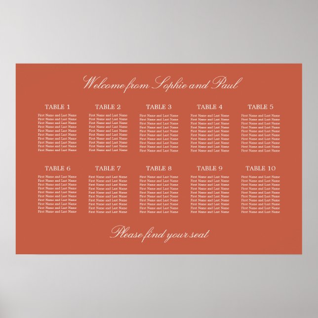 Terracotta 10 Table Wedding Seating Chart Poster (Vorne)