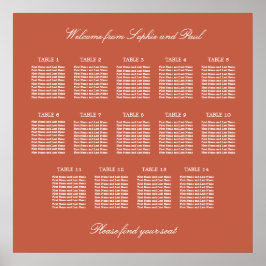Terracotta 14 Table Wedding Seating Chart Poster