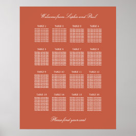 Terracotta 16 Table Wedding Seating Chart Poster