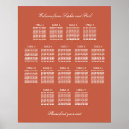 Terracotta 17 Table Wedding Seating Chart Poster