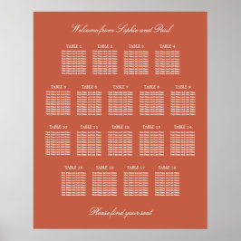 Terracotta 18 Table Wedding Seating Chart Poster