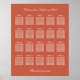 Terracotta 20 Table Wedding Seating Chart Poster